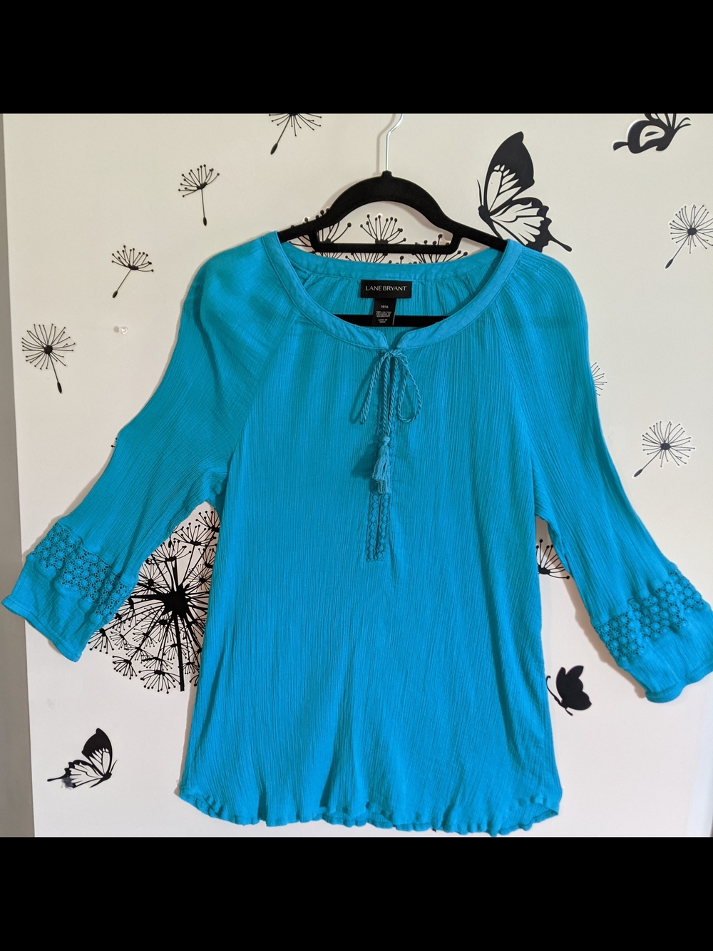 Lane Bryant Turquoise Peasant-Style 3/4 Sleeve Top